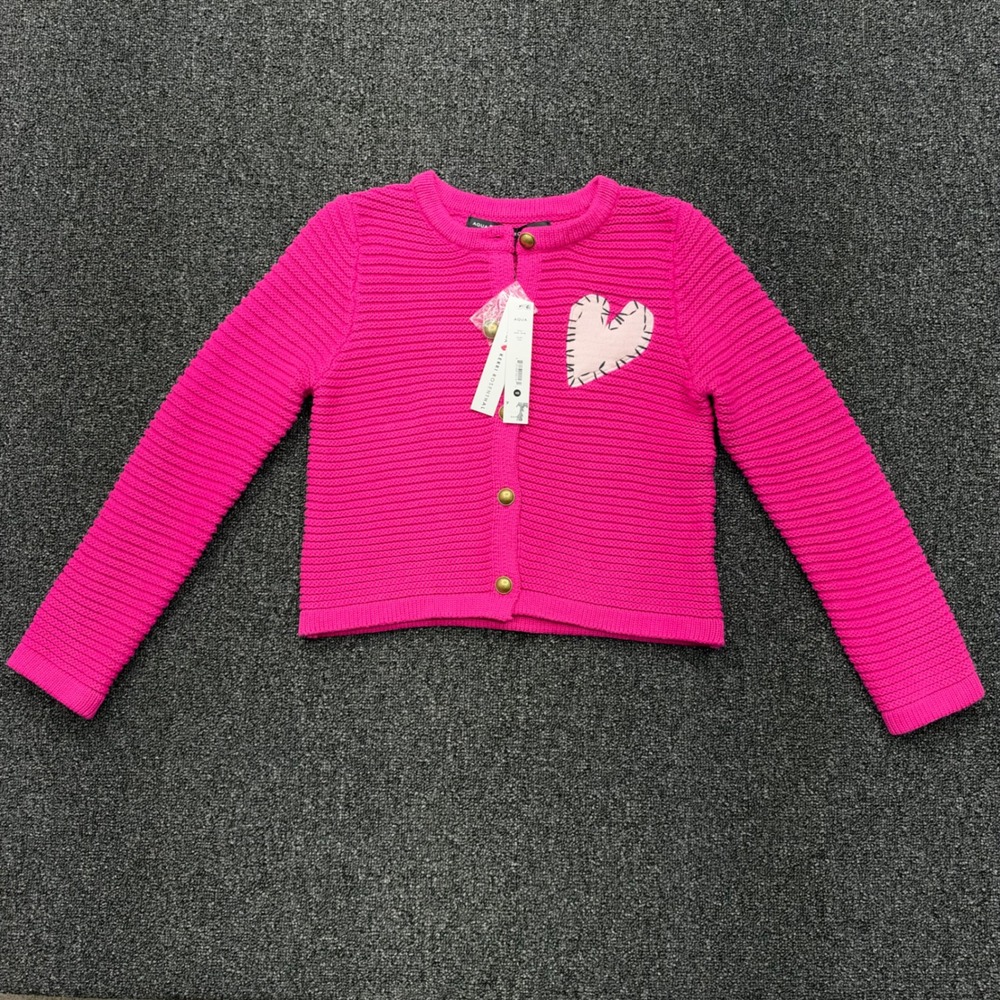 AQUA Kerri Rosenthal Heart Patch Ribbed Cardigan Women XS Pink NEW barbiecore